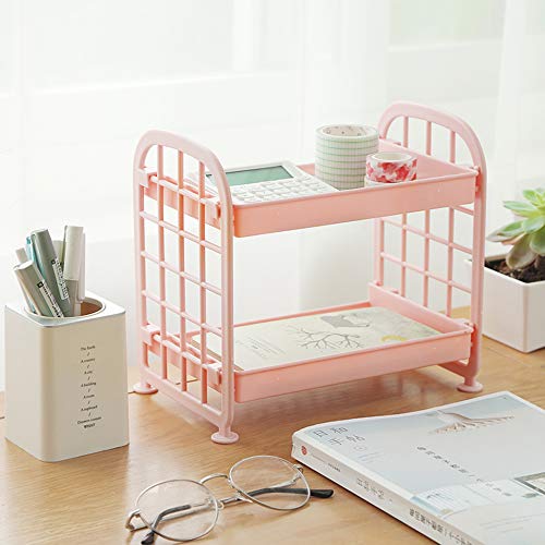 UnnFiko 2-Layers Table Shelf Organizer, Adjustable Plastic Storage Rack Shelf Square Basket Desk Stand Table Storage Organizer Shelves (Pink) - color: Pink