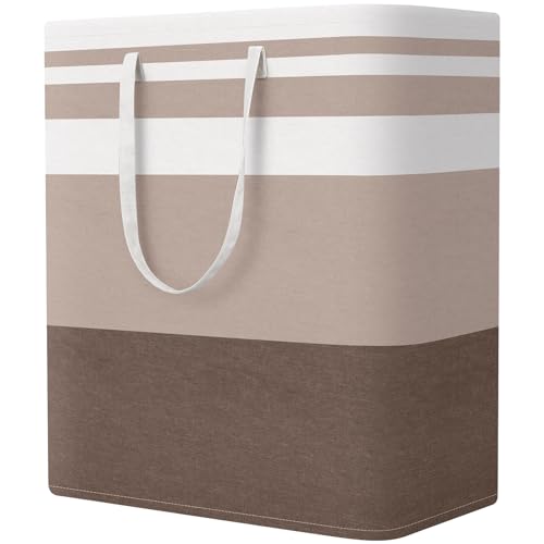 StorageRight Large Collapsible Laundry Basket Hamper with Easy Carry Handles，Freestanding Clothes Hampers for Laundry, Bedroom, Dorm, Towels, Toys, 100L, Khaki - color: Khaki, size: 100L