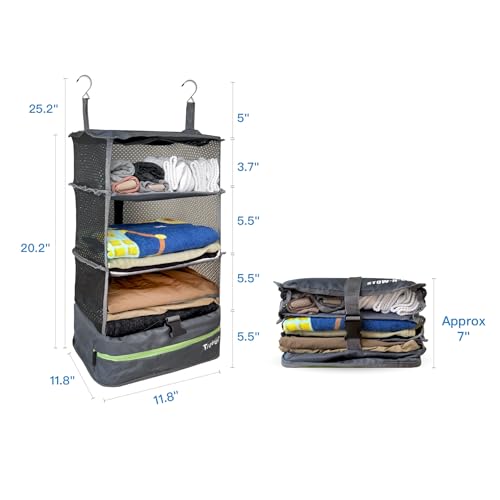 Grand Fusion Stow-N-Go Packing Organizer for Luggage, Portable Hanging Travel Shelves, Carry-On Closet, Hanging Packing Cubes, Collapsible Carry-On Organizer for Cruises & Hotels. Dark Gray - L - color: Dark Gray, size: L = (L) 11.8" x (W) 11.8"