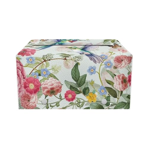 Wildflower Rectangle Tissue Box Cover Modern PU Leather Rectangular Tissue Box Tissue Box Holder Waterproof Tissue Cover Decorative Tissue Box Organizer for Bathroom - color: Wildflower