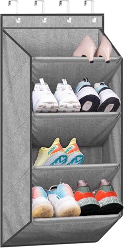 SLEEPING LAMB Over the Door Shoe Organizer for Closet, Short Hanging Shoe Rack with Large Deep Pockets, Narrow Door Sneaker Storage for Boots in RV, Dorm, Grey - color: Grey, size: 34.6''