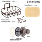 HASKO Suction Cup Soap Dish for Shower Wall, Rustproof Stainless Steel, Shower Soap Holder with Hooks, Includes Optional No Drill Adhesive Mount for Bathroom and Soap Saver, Bronze - color: Bronze