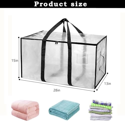 12 Pack-Extra Large Heavy Duty Moving Bags - Waterproof Storage Totes with Handles & Zippers, Foldable for College Dorm, Storage (Clear) - color: Clear, size: 12