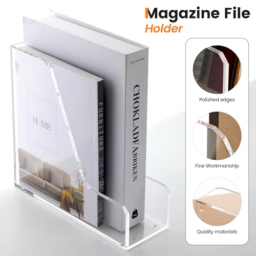 HeZone Acrylic Magazine Rack File Holder Desk Organizers and Storage 2-Pack Small Clear Acrylic Vertical Magazine Holder Book Stand for Office Desk - style: 2PC-B5