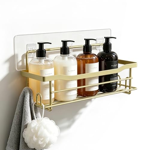 Shower Caddy Shelves Organizer Rack, Single Pack Shower Shelf, Caddies for Shampoo Soap Bathroom Waterproof Adhesive Holder, No Drilling Wall Mounted Self, Matte Gold - color: Gold