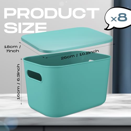 Hoolerry 8 Pieces Colorful Storage Bins with Lid, Plastic Storage Basket Organizing Container Stackable Box with Handle for Shelves Desktop Playroom Office(10.2 x 7 x 6.3 Inch,Green) - color: Green, size: 10.2 x 7 x 6.3 Inch