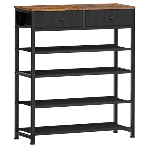 usikey Shoe Rack, 5 Tier Shoe Storage Organizer with 2 Drawers, Metal Shoe Shelf for 12-16 Pairs of Shoes, with 4 Oxford Fabric Shelves and Wooden Top, Shoe Stand for Closet Entryway, Black UNYXJX013H - color: 5 Tier ( 28.3 X 11 X 36.2 Inches)-black