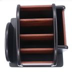 Coideal Remote Control Holder Caddy - Wooden Rotating Coffee Table Organizer Large Spinning Wood Remote Holder for Living Room Office (6 Compartments, Brown & Black) - size: 6 compartments