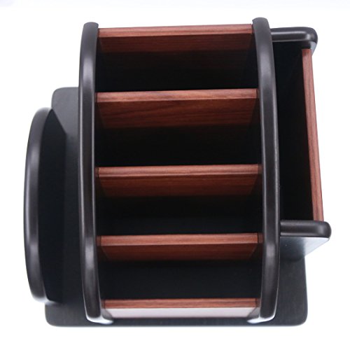 Coideal Remote Control Holder Caddy - Wooden Rotating Coffee Table Organizer Large Spinning Wood Remote Holder for Living Room Office (6 Compartments, Brown & Black) - size: 6 compartments