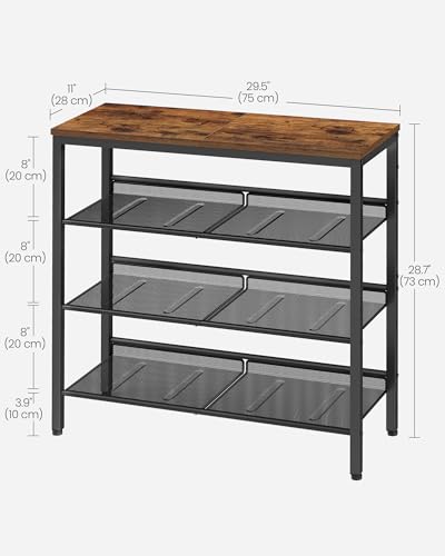 VASAGLE Shoe Rack for Entryway, 4-Tier Shoe Rack Organizer with Storage Shelves and Spacious Top, Freestanding, Adjustable, Industrial, Rustic Brown and Ink Black ULBS040B01 - color: Rustic Brown + Ink Black, size: 4 Tiers (29.5"W)