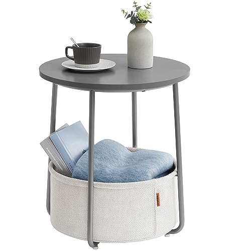 VASAGLE LILEA Collection - Small Round Side End Table, Modern Nightstand with Fabric Basket, Cement Gray and Cream White ULET223G49 - color: Cement Gray + Cream White, size: Round + 1 pack