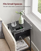VASAGLE Side Table with Charging Station, 3-Tier End Table with USB Ports and Outlets, Nightstand for Living Room, Bedroom, 11.8 x 13.4 x 22.8 Inches, Plug-in Series, Black - color: Black