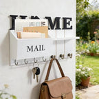 Rustic Wall Key Holder with Shelf & Hooks - Wall Mounted Mail Organizer for Entryway | Wooden Key Rack for Keys, Coats, Dog Leash-White - color: White