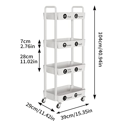 Laiensia 4-Tier Storage Carts,Multifunction Utility Rolling Cart Kitchen Storage Organizer,Mobile Shelving Unit Cart with Lockable Wheels for Bathroom,Laundry,Living Room,With Classified Sticker,White - color: White, size: 4-Tier