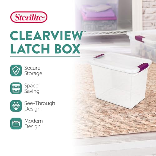Sterilite 12-Pack 27 Quart ClearView Latch Box, Stackable Organizer Bins with Latching Lids - Clear Plastic Organization Containers for Closet, Bedroom, Shelving Units and Everyday Home Storage - size: 12 Pack, style: 27 Quart
