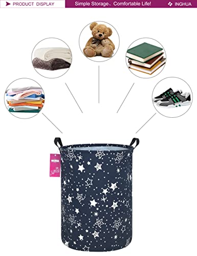 Laundry Hamper Large Canvas Fabric Lightweight Storage Basket/Toy Organizer/Dirty Clothes Collapsible Waterproof for College Dorms, Boys and Girls Bedroom,Bathroom(Blue star) - color: Blue star