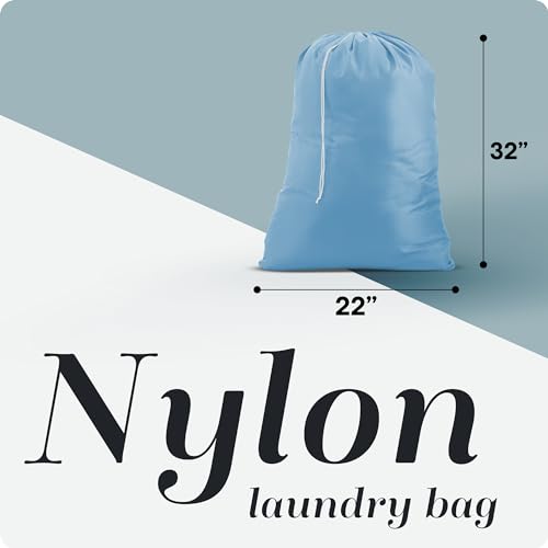 Nylon XL Laundry Bag - Locking Drawstring Closure, Machine Washable, These Large Bags Will Fit a Laundry Basket and Strong Enough to Carry up to Two Loads of Clothes (Light Blue | 22" x 32") - color: Light Blue, size: 22" x 32"