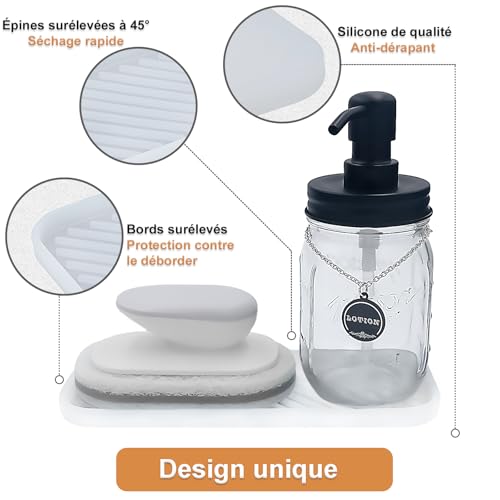 Silicone Organizer Tray, Soap and Sponge Holder for Kitchen Sink, Bathroom - Storage Tray for Dish Brush, Soap Dispenser, Dishwashing Accessories- 2 Pack (Clear) - color: Clear, size: 9.2 x 3.6 x 0.5 inches