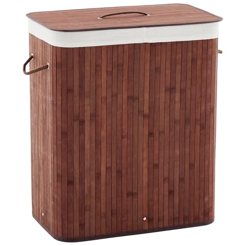 Bamboo Laundry Hamper Large 106L with Removable 4-Section Liner, Foldable Storage Basket with Lid and Handles for Bedroom, Laundry Room, Small Spaces – Brown- Rectangle - color: Brown - Rectangle