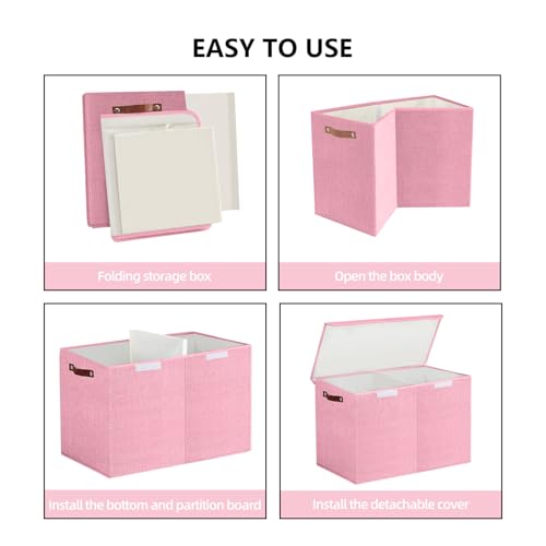 Bagnizer Large Toy Storage Box with Lids, Collapsible Sturdy Baby Storage Organizer Chest Bin Basket for Kids, Boys, Girls, Playroom, Nursery, Bedroom, Closet 25"x13"x16" (Pink) - color: Pink