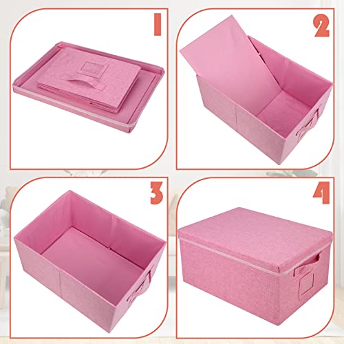 Graciadeco 22.8qt Closet Storage Boxes with Lids Pink Folding Keepsake Storage Bins Stackable Flat Lidded Carboard Storage Contaner for Clothes Barbie Shoes, 2 Pack - color: Pink