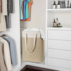 i BKGOO Laundry Basket with Handles Beige&Khaki-Slim Laundry Bin Collapsible Dirty Clothes Basket Narrow Laundry Bag Foldable Dirty Hamper for Camping, Dorms, Apartments - color: Beige&Khaki