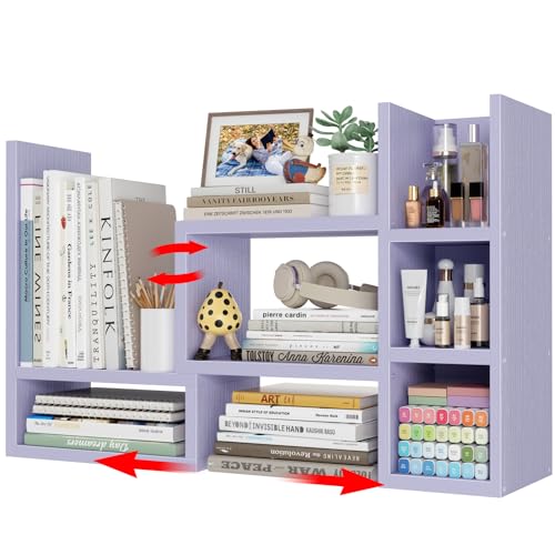 NUTIKAS Desk Shelves Desktop Organizer Shlef - Purple Office Organization for Top of Desk Organizers and Accessories Corner Bookshelf Table Top Shelving Small Hutch Decorations for Women Office - color: Purple