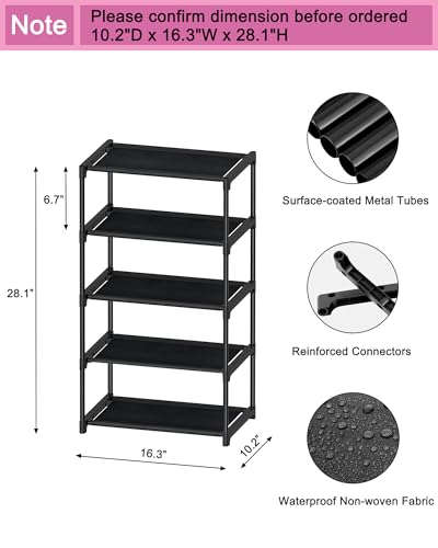 Autonomier 5-Tier Extra Small Shoe Rack (16.3" Wide), Narrow Space-Saving Organizer for Small Spaces, Non-Woven Fabric Lightweight Shoe Shelves, for Closet, Front Door, Entryway, Kids/Toddler/Adults - size: 5-Tier