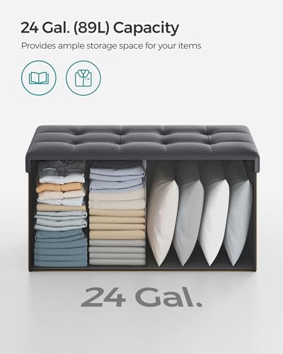 SONGMICS MAZIE Collection - 30 Inches Storage Ottoman Bench with Flipping Lid, Storage Chest Footstool, Load 660 lb, for Entryway, Living Room, Bedroom, Synthetic Leather, Dark Gray ULSF045G01 - color: Dark Gray, size: 15"D x 30"W x 15"H