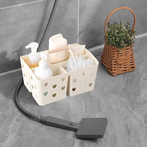 Anyoifax Portable Shower Caddy Plastic Shower Basket Organizer Divided Bathroom Caddy Storage Cleanning Caddy Tote with Handle for College, Dorm Room, Kitchen, Beige - color: Beige