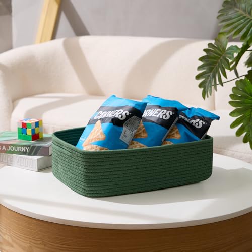 MiniArk Large Shallow Organizing Baskets 15x11x5.1 Inches - Rope Woven Storage Bins for Bathroom, Shelves, Cube Closet, Green 2 Packs - color: Green, size: 2pcs-L15×W11×H5.1"