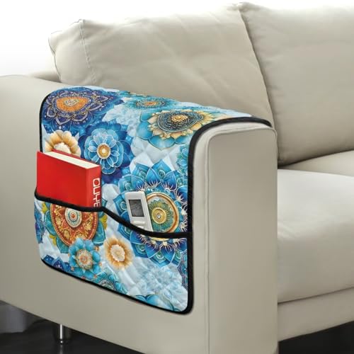 Boho Mandala Flower Print Sofa Armrest Organizer Scratch Proof Armrest Protectors with 2 Pockets for Sofa, Comfortable Armchair Slipcover for Couch Furniture Protector - color: Boho Mandala Flower