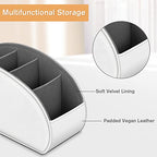 Fintie Remote Control Holder, 5 Compartments Vegan Leather TV Remoter Caddy Desktop Organizer Makeup Brush Holder Storage Fits TV Remotes, Media Controllers, Office Supplies(White) - color: White