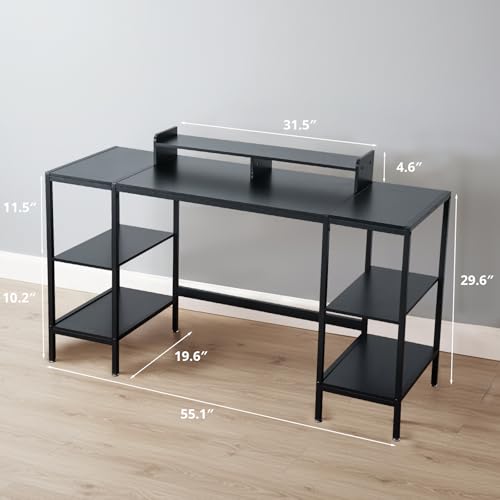 MINOSYS Computer Desk 55-inch with Storage Shelf - Black Ideal Gaming Desk for Bedrooms, Small Spaces, and Home Offices Modern Writing Desk for PCs. - color: Tx-black, size: 55 inch