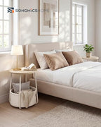 SONGMICS HOME Small Side Tables, Round End Tables, 2 Tier Nightstands with Basket, U Shaped Steel Legs, Easy Assembly, for Living Room, Bedroom, Set of 2, Beige and White - color: Beige + White, size: 2 pack