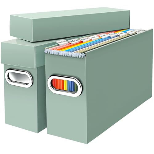 File Organizer Box with Lid & Handle, Thickened Cardboard Hanging File Folder Storage Boxes for Letter Size, Portable Filing Organizer for Office, Home, Classroom, Sage 2 Pack - color: Sage, size: 2 Pack