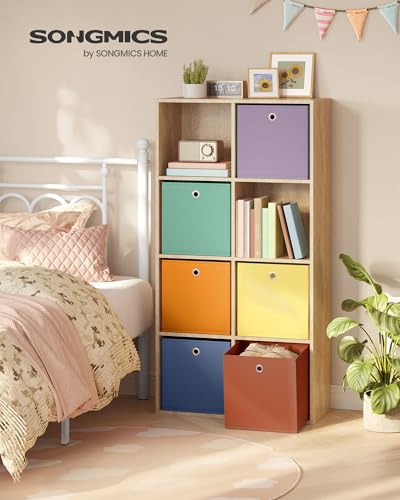 SONGMICS Storage Cubes, Set of 6 Odorless Foldable Storage Boxes, 13 x 13 x 13 Inches, Closet Organizers for Shelf, Rainbow Storage Bins, Colorful Fabric Bins for Bedroom, Living Room URFB233XA10 - color: Multi-color 3, size: L (13"L x 13"W x 13"H)