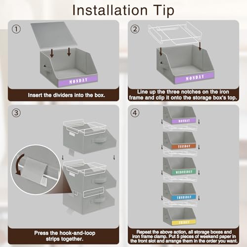 Homsorout Closet Organizers and Storage - 5 Tier Shelf Organizer with Weekly Labels, Stackable Storage Bins with Metal Frame, Foldable Cube Bins, Home Baskets for Kids and Adults, Grey - color: Grey