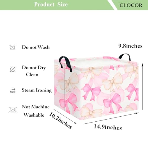 CLOCOR Rectangular Storage Basket,Collapsible Cute Pattern Storage Bin,Waterproof Books Box with Handles,Gift Basket(Gouache Bow) - color: Gouache Bow