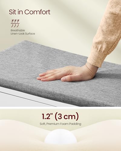 VASAGLE Shoe Storage Bench with Cushion, 3-Tier Entryway Bench with Padded Seat, Doors, Adjustable Shelves, 14 x 39.8 x 20.7 Inches, for Hallway, Bedroom, Cloud White and Dove Gray ULSB044W01 - color: Cloud White + Dove Gray, size: 14"D x 39.8"W x 20.7"H