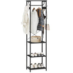Coat Rack With Hanging Rod, Garment Rack With 3 Wooden Shelves and 4 Hooks, Freestanding Hall Tree, Industrial Clothes Rack Stand Organizer, Black - color: Black, style: with Top Shelf