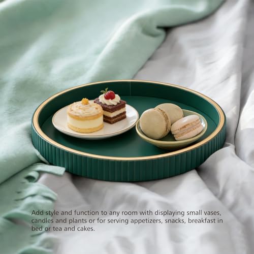SANZIE Leather Tray Desktop Storage Organizer Premium Serving Tray Decorative Tray Valet Tray for Sundries Cosmetics Keys Phone Wallet Cutlery (Green Disc) - color: Green Disc