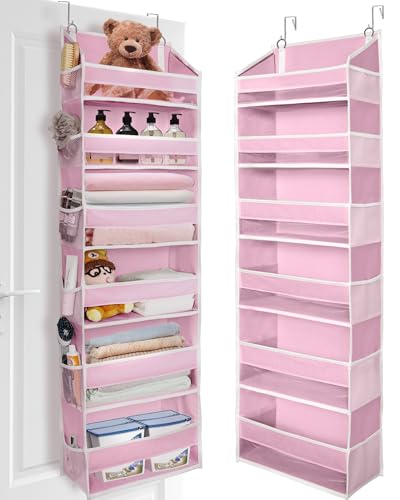 ULG Over The Door Organizer with 6 Large Pockets 12 Side Pockets, 50lbs Weight Capacity Door Hanging Storage Organizer for Bedroom, Bathroom, Pantry, Nursery Storage, Pink - color: Pink, size: 1 Pack