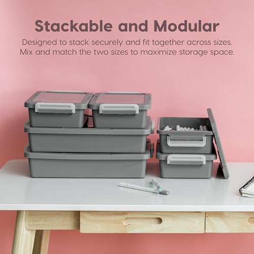 IRIS USA 6 Qt. Plastic Craft Storage Container Bins with Lids, 2 Pack, Small Art & Office Supply Organizer Tote, Sensory Bins & Boxes for Home & University, Stackable, Secure Latch Buckles, Gray - size: 6 Qt. - 2 Pack
