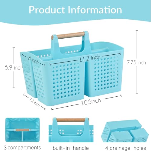 Portable Shower Caddy Basket with Compartments, Plastic Divided Cleaning Caddy Organizer Storage Tote with Handle for Bathroom, College, Dorm Room Essentials, Light Blue - color: Light Blue