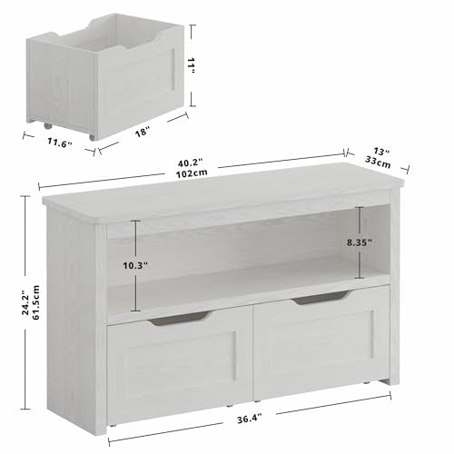 IRONCK Toy Storage Organizer with Drawers, Floor Toy Box with Wheels and Open Shelf, Storage Chest for Nursery, Playroom and Bedroom, White - color: White