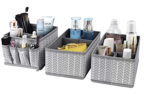 VERONLY Cosmetic Storage Bins Makeup Organizer, Adjustable Multifunction Storage Box Desk Drawer Divider for Makeup Brushes, Bathroom Countertop or Dresser, Set of 3 (Grey) - style: Tree Branch Pattern 3PC
