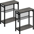 End Table Set of 2 for Small Space, 3-Tier Narrow Side Table with Magazine Holder,Slim Nightstand, Skinny Snack Couch Table in Living Room, Bedroom Study and Balcony (Grey) - color: Grey-2pcs