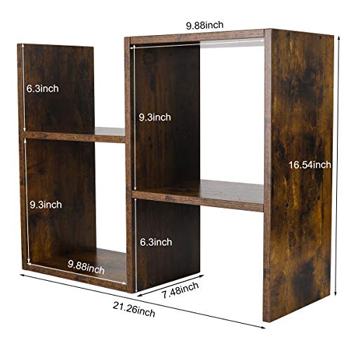 PAG Desktop Shelf Freestanding Wooden Small Bookshelf Desk Supplies Organizers and Accessories Storage Display Rack Office Dorm Decor for Women, Antique Brown - color: Antique Brown, size: Style 4
