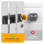 Broom Holder Wall Mount No Drill,Broom and Mop Organizer Wall Hanging Heavy Duty with Hooks Hanger, Self Adhesive Stainless Steel Broom Organizer for Bathroom, Kitchen, Laundry Room Storage (6Pcs)